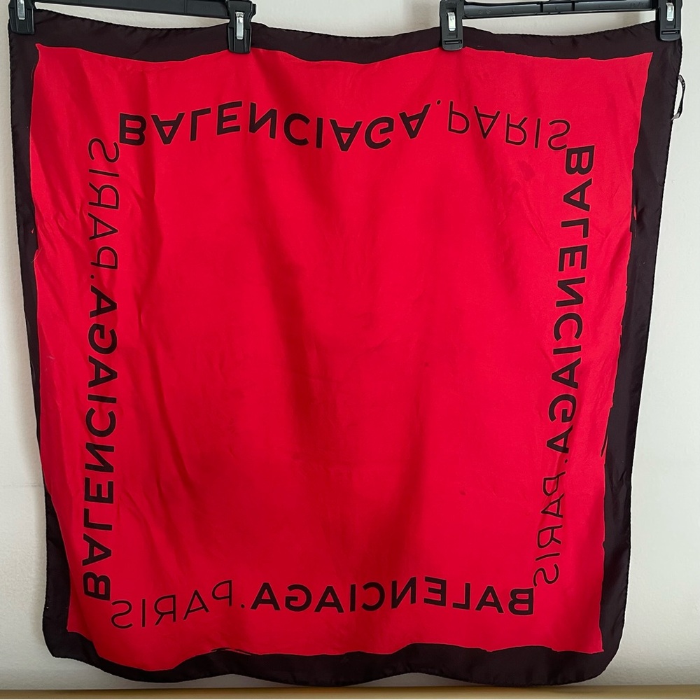 Balenciaga Women's Red Black Printed Square Silk Scarf